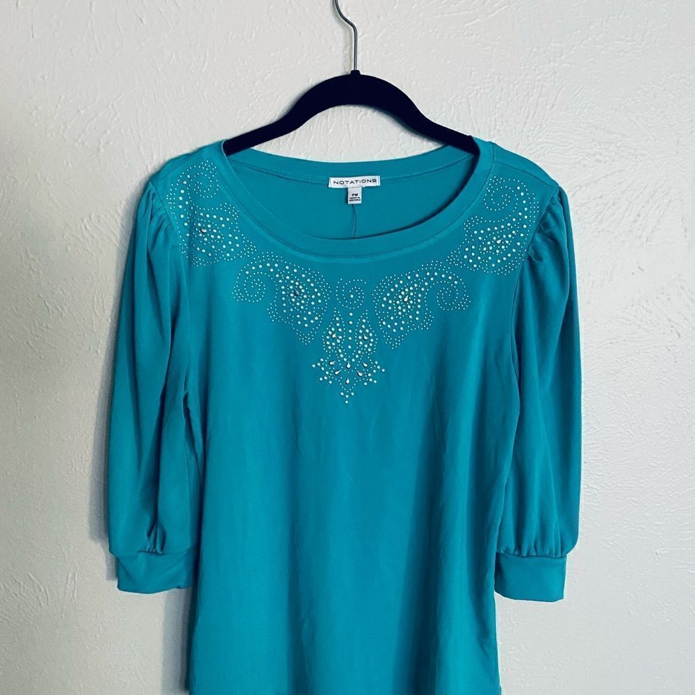 Notations Top NWT size PM cute embroidery silver stones effect